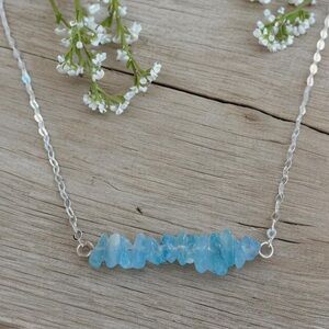 Sterling Silver and Blue Aquamarine beads Necklace 18” inches